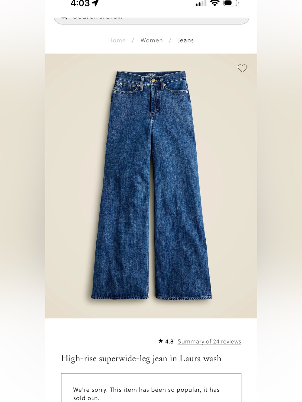 JCrew petite high rise super wide leg Jean in Laura wash